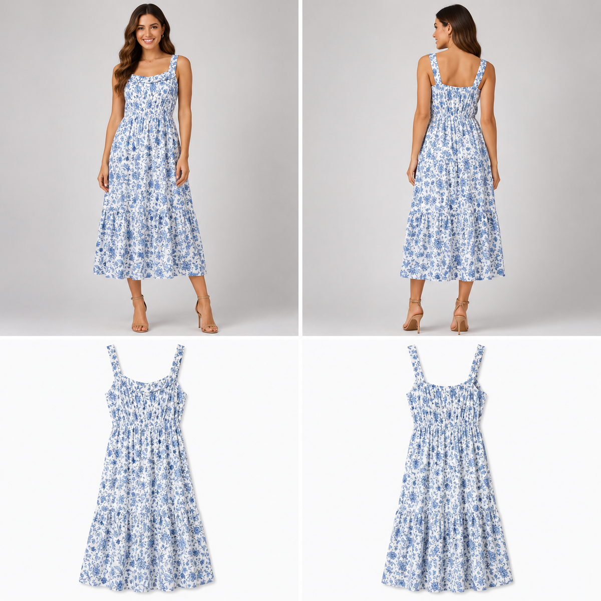 Max White & Blue Floral Print Dress (Size 18)