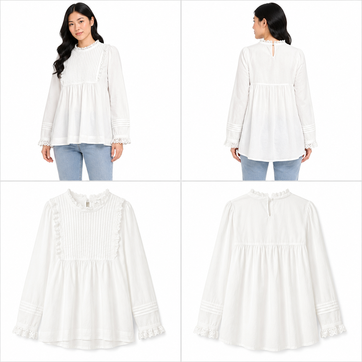 Ivy & Jack Pleated White Yoke Top (Size L)