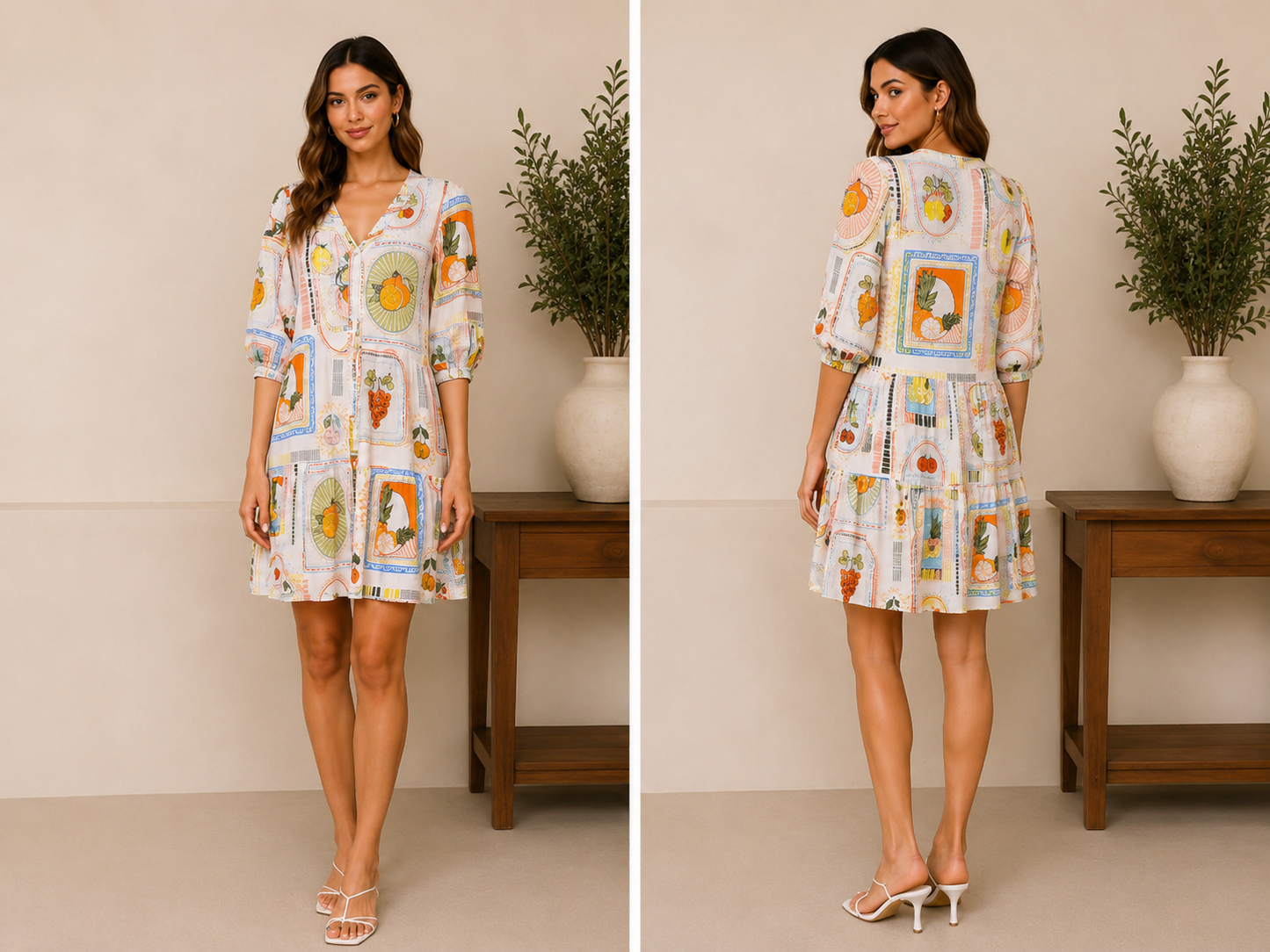 By Rosa Fruit Mosaic Mini Dress (Size 16)