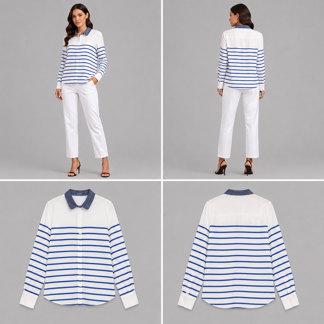 Mason Scotch Cream & Navy Stripe Shirt