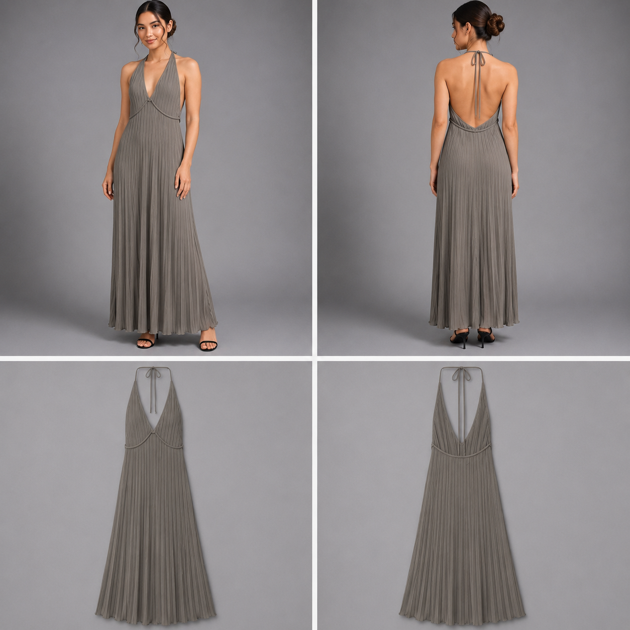 Dissh Pleated Halter Maxi Dress (Size XXL)