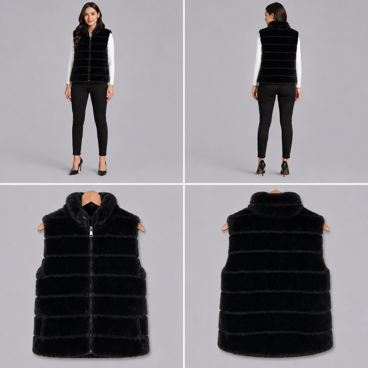 Faux Fur Black Sleeveless Vest (Size L)