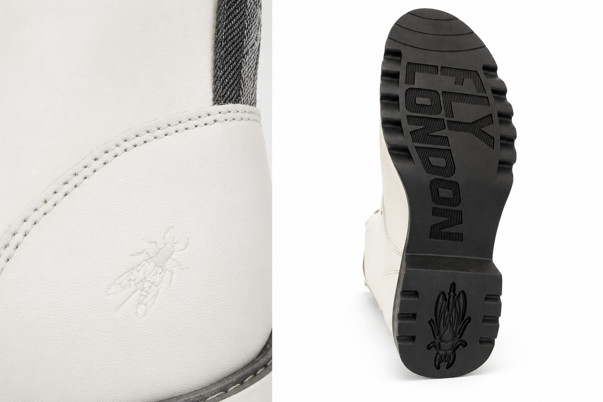 Fly London Lace-Up Combat Boot White Ivory (Size 40)