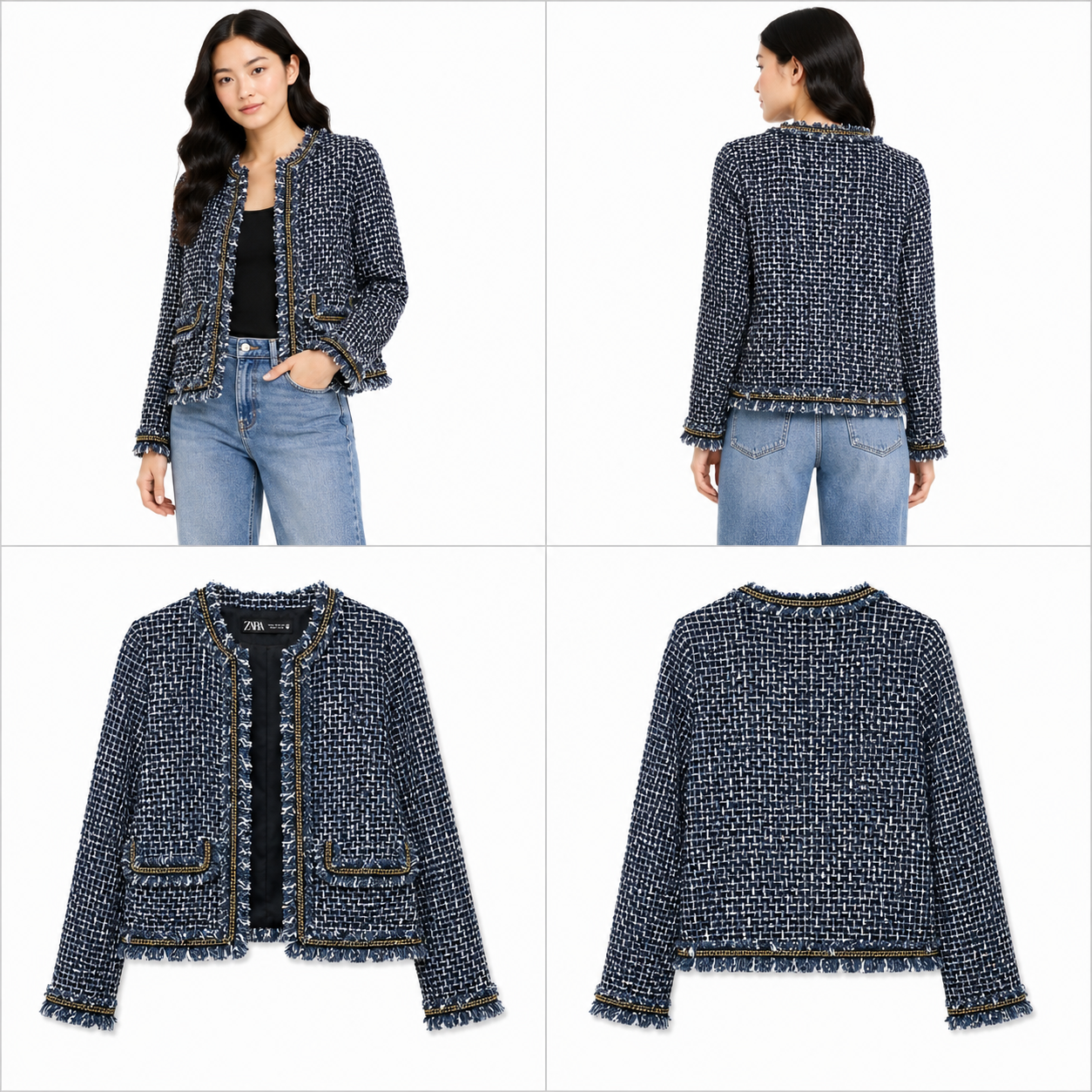 Zara Blue & White Cotton Bolero Style Jacket (Size S)
