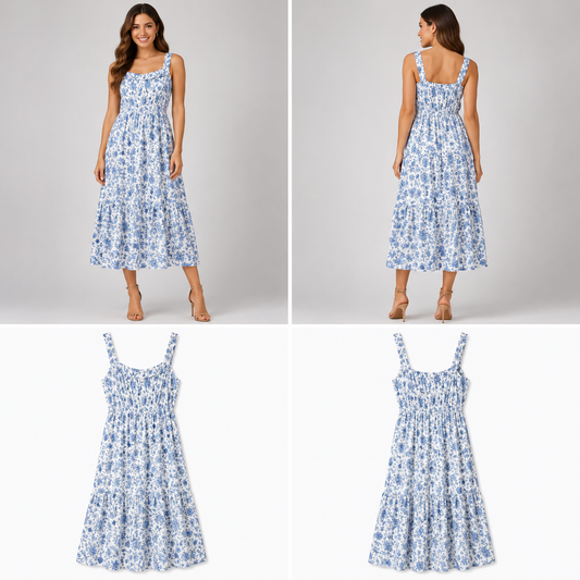 Max White & Blue Floral Print Dress (Size 18)