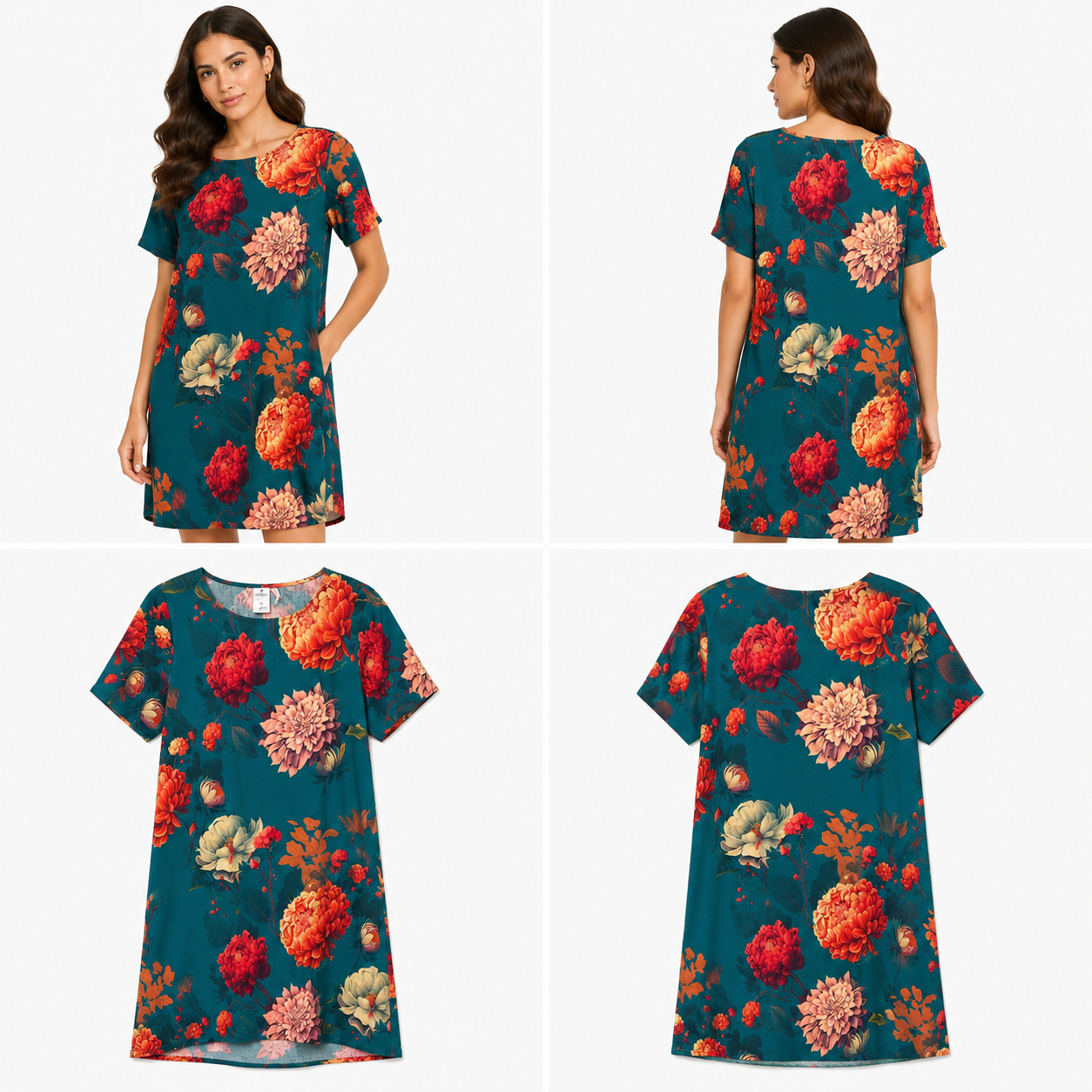 Anna Stratton Green Floral Cotton Dress (Size M)