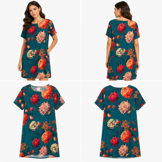 Anna Stratton Green Floral Cotton Dress (Size M)