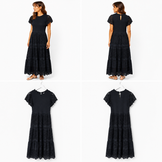 Decjuba Smocked Top Black Dress (Size 8)