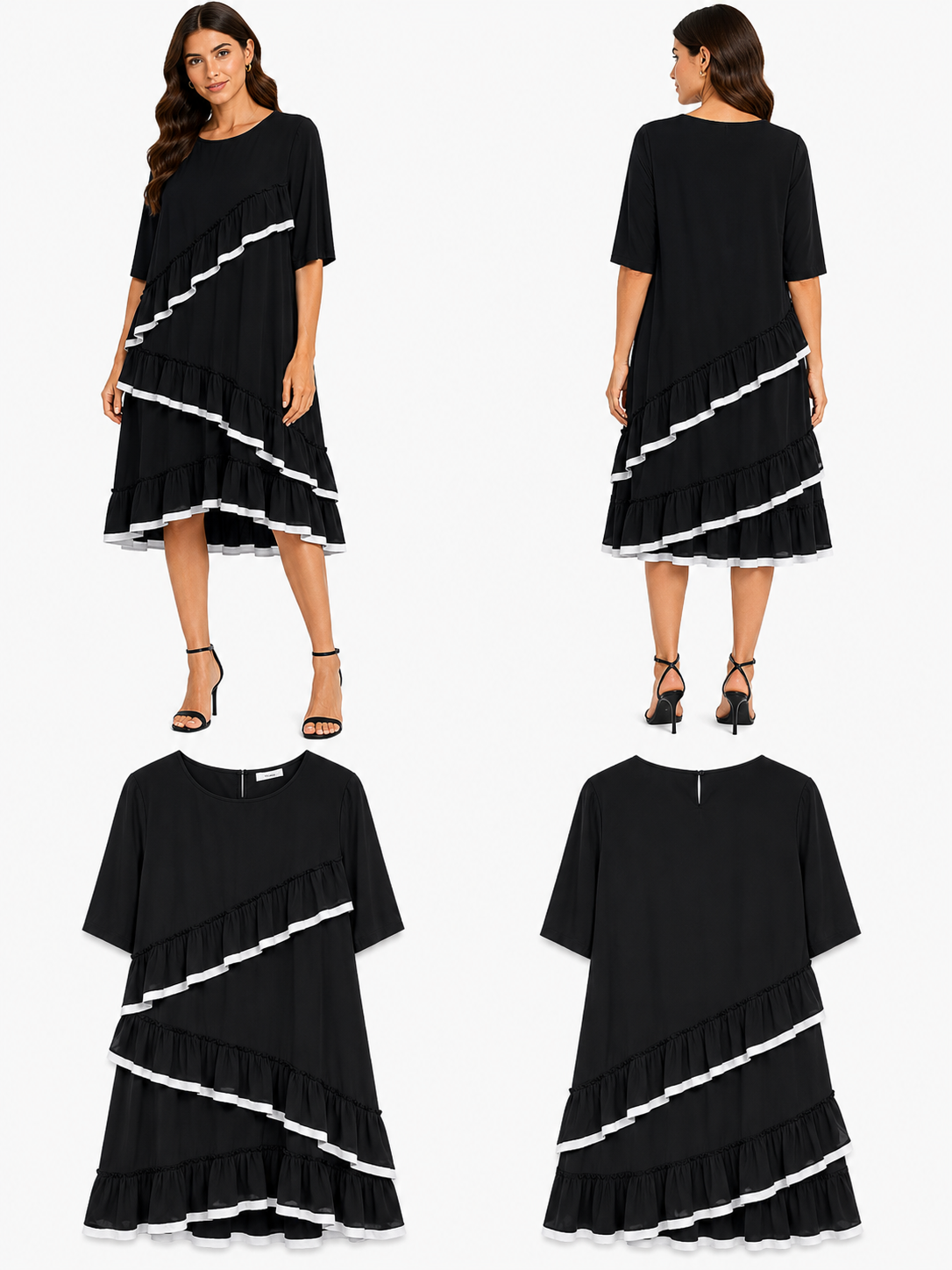 Karen Walker Black with White Trim Frill Dress (Size 14)