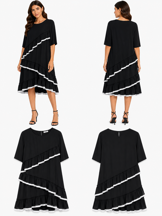 Karen Walker Black with White Trim Frill Dress (Size 14)