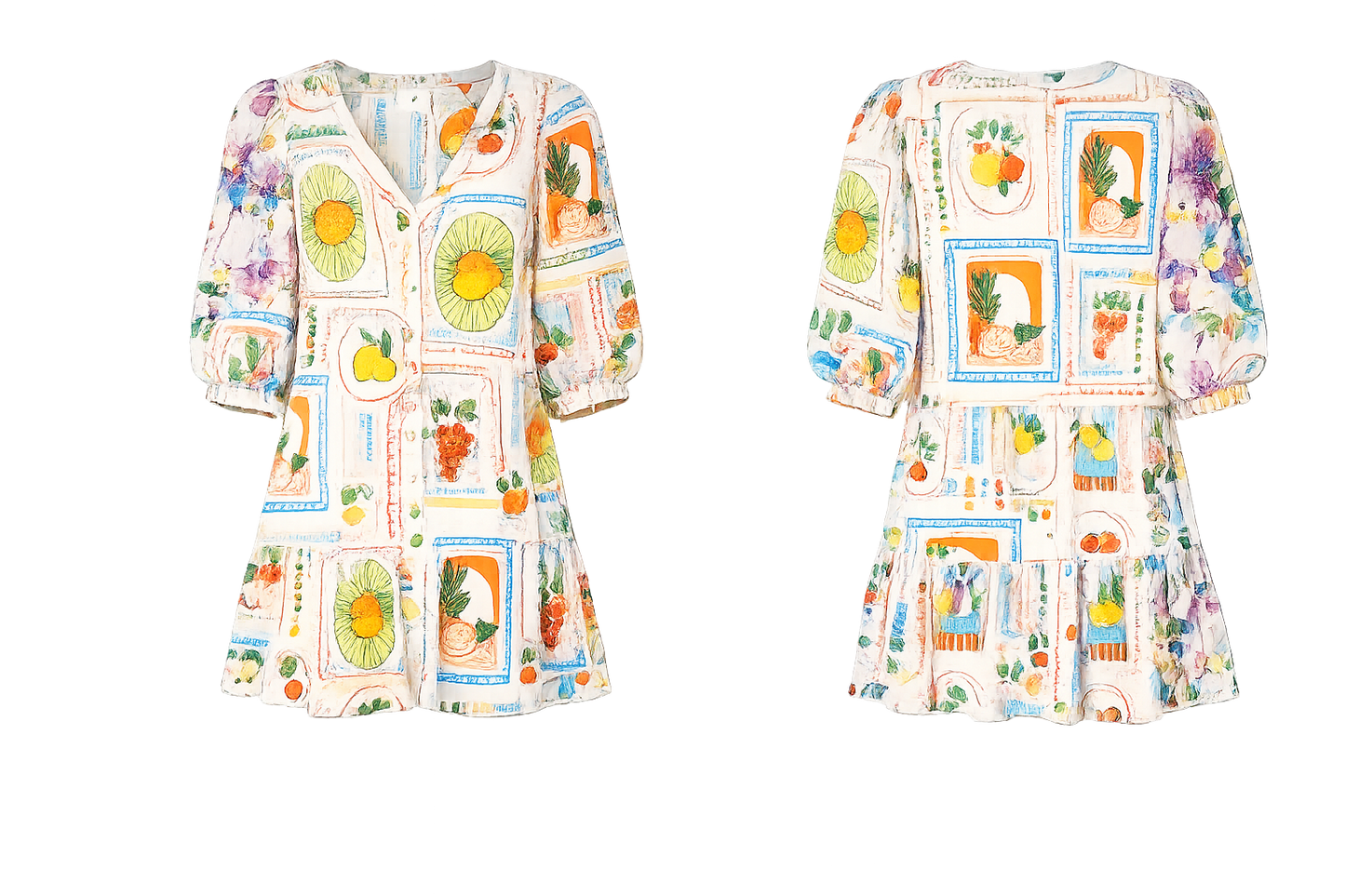 By Rosa Fruit Mosaic Mini Dress (Size 16)