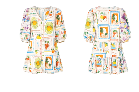By Rosa Fruit Mosaic Mini Dress (Size 16)