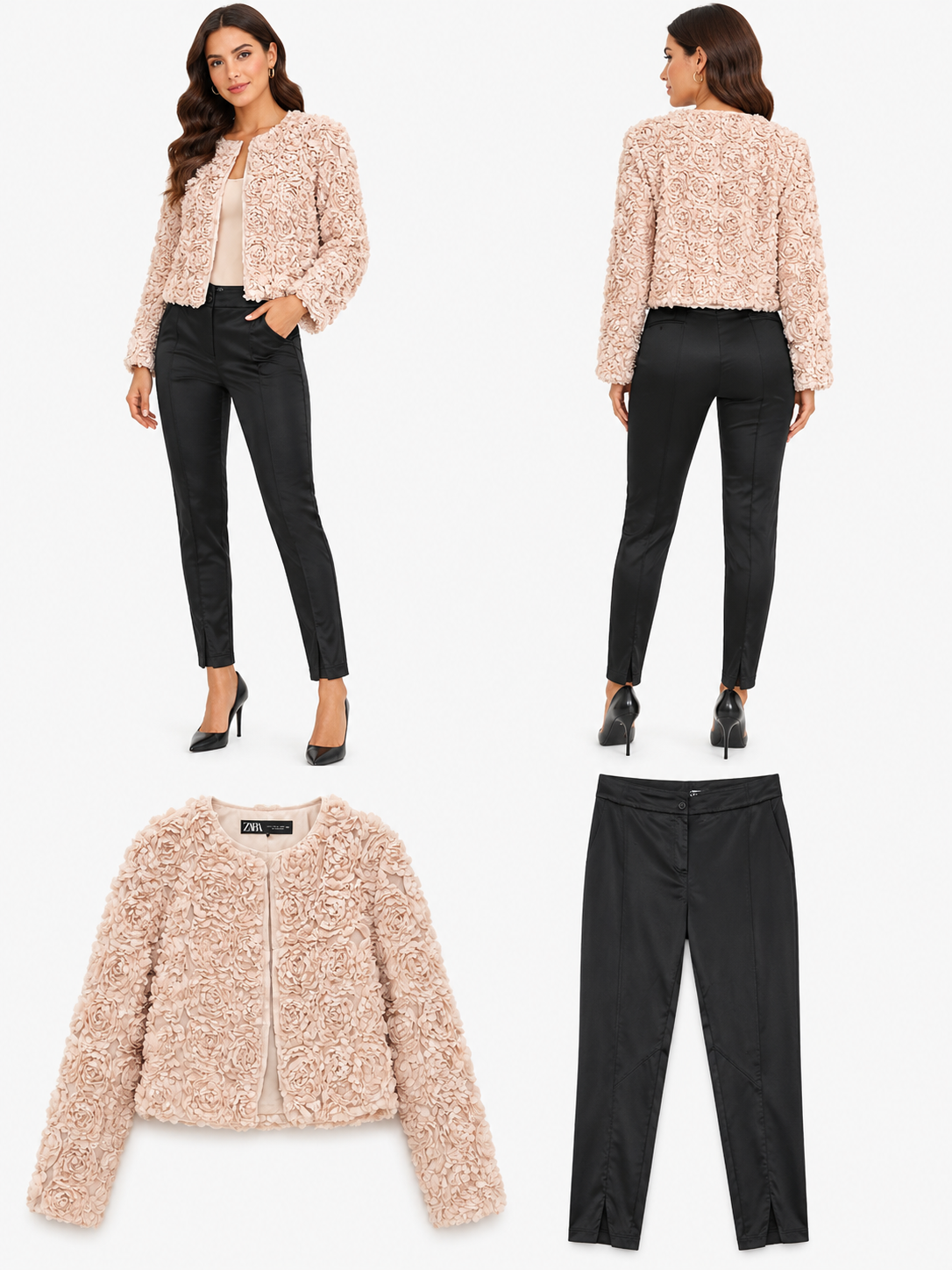 Beige Flower Crop Jacket (Size L)