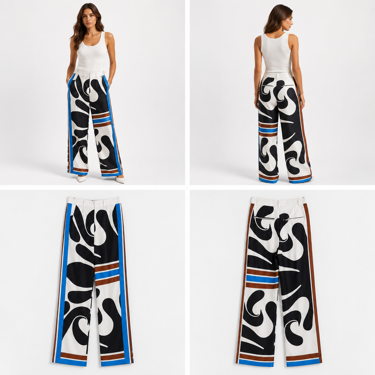 Zara Cream & Cobalt Blue Patterned Pants (Size XS)