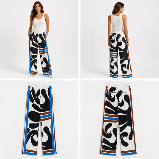 Zara Cream & Cobalt Blue Patterned Pants (Size XS)