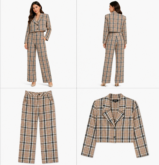 A Friend 2-Piece Tan Tartan Top & Pants (Size 10)