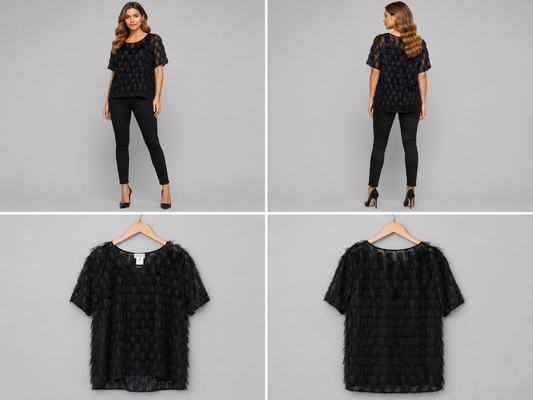 OH3 Black Fringed Top (Size 10)