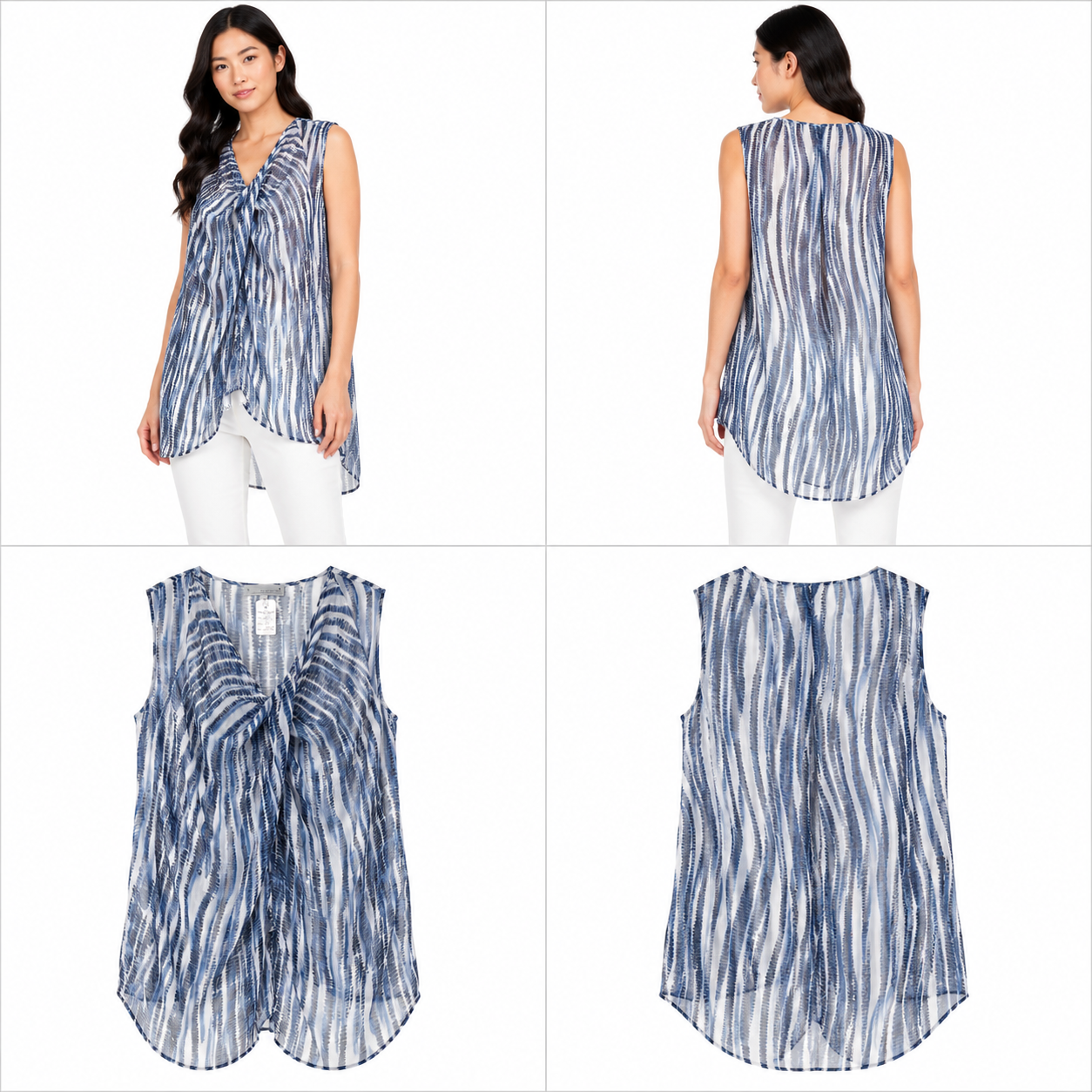 RJC Blue & White Sheer Top (Size 12)