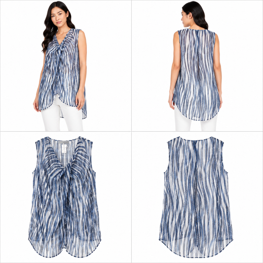 RJC Blue & White Sheer Top (Size 12)