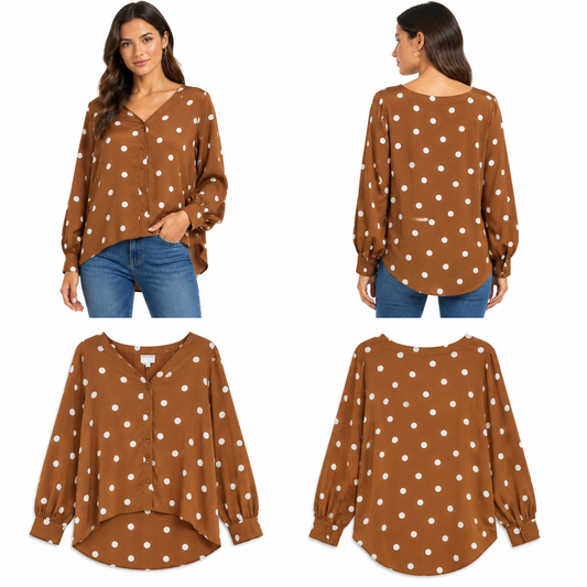 Witchery Brown & White Spot Top (Size 10)