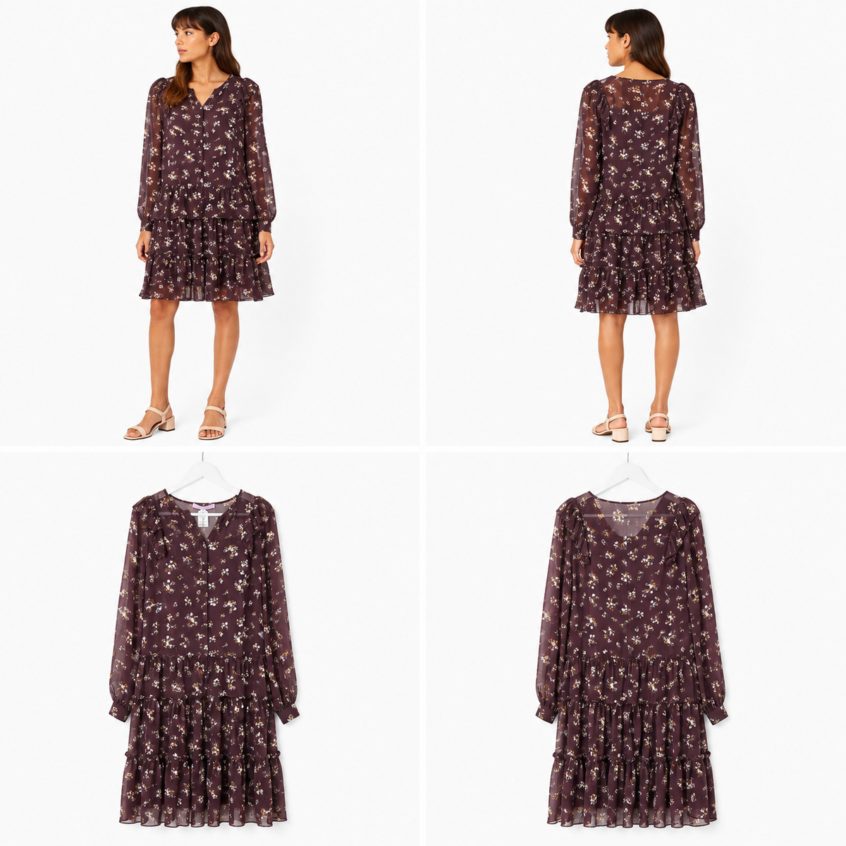 Hansell & Gretel Brown Floral Button-Up Dress with Slip (Size M)