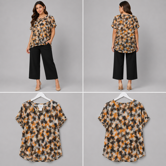 Ricochet Geometric Print Overtop Autumn Colours (Size L)
