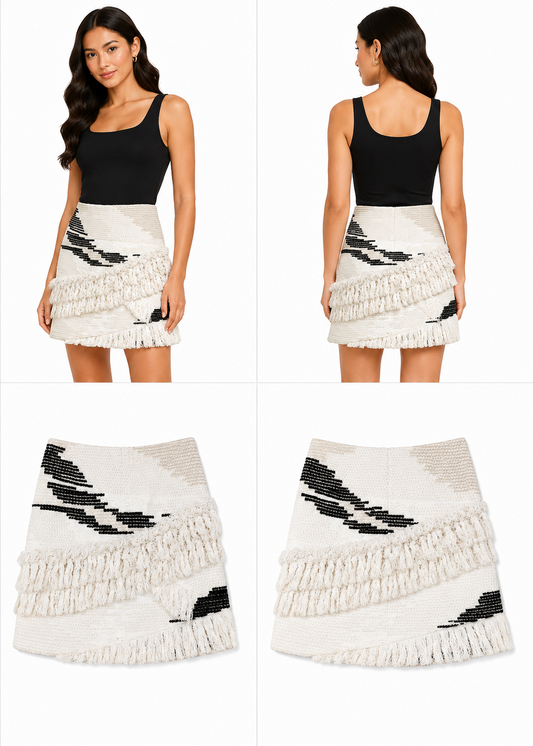 White And Navy Tassle Skirt