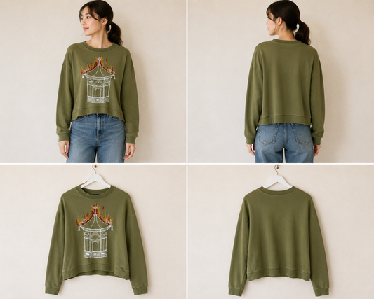 Karen Walker 100% Cotton Sweatshirt Khaki Green (Size 12)