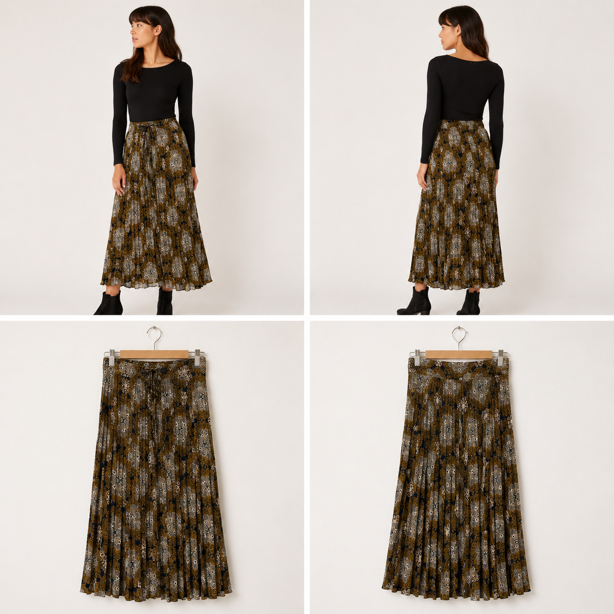 Seed Autumn Toned Paisley Pleated Skirt (Size 8)