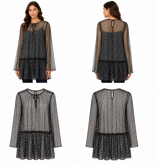 Bec & Bridge Sheer Black & Silver Dot Overshirt (Size 10)