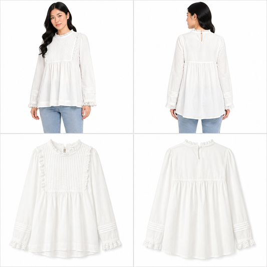 Ivy & Jack Pleated White Yoke Top (Size L)