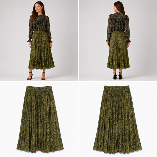Stella Royal Green & Black Pleated Skirt (Size 14-16)