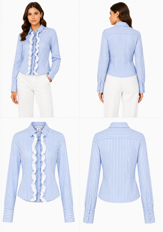Nicholas Jermyn Blue & White Striped Shirt (Size 12)