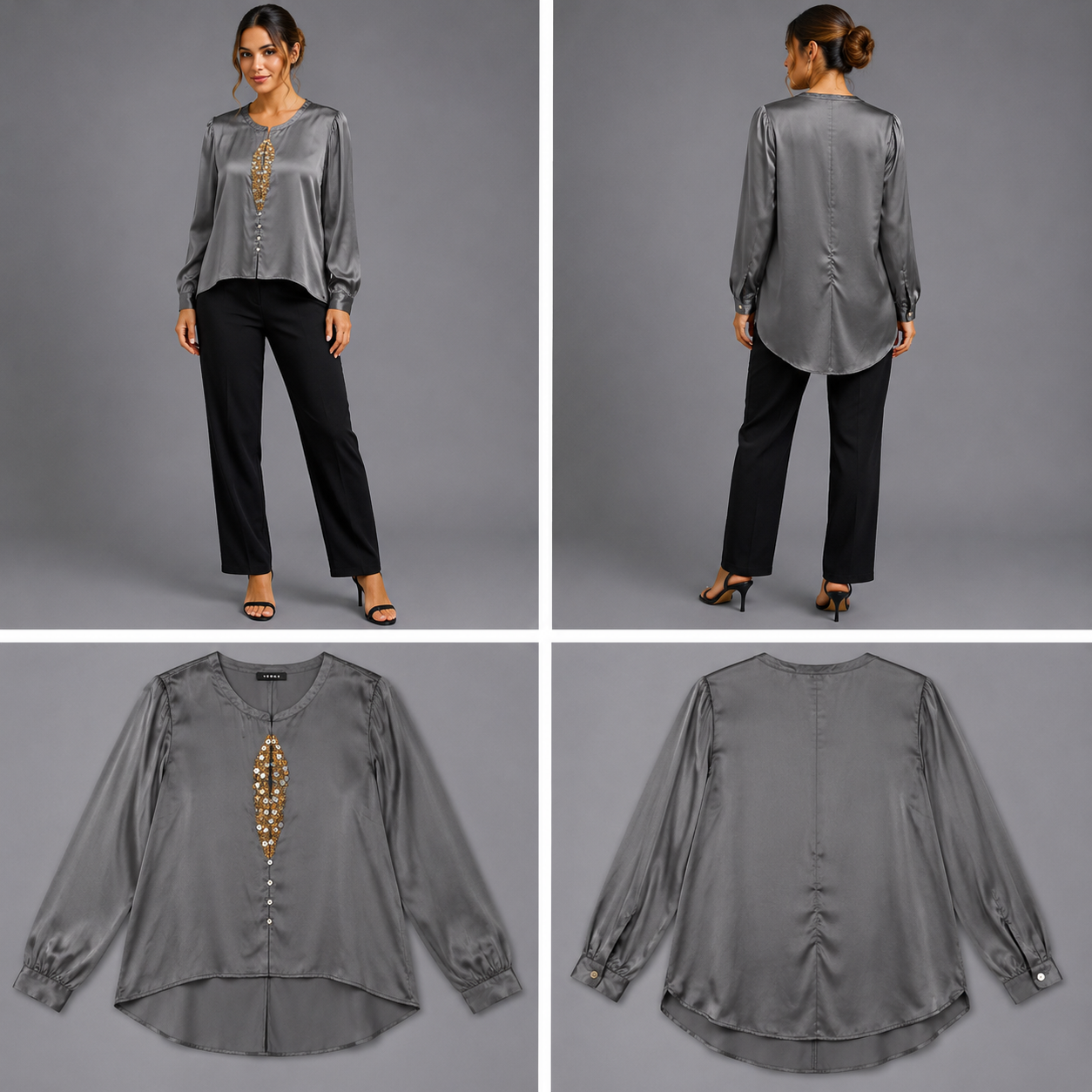 Verge Grey Satin Bead Top (Size L)