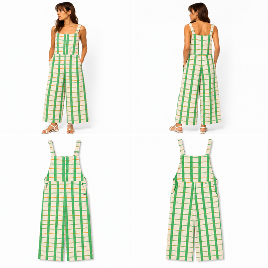 Roxy Wide Leg Overalls Green & Cream (Size XL)
