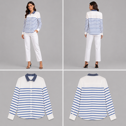 Mason Scotch Cream & Navy Stripe Shirt