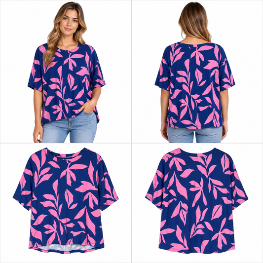 Elm Blue & Pink Cotton Top (Size 14)