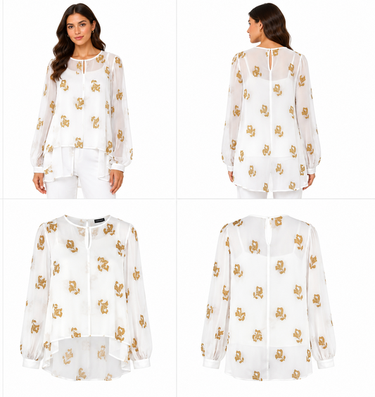 David Pond Sheer Cream & Gold Top (Size 10)