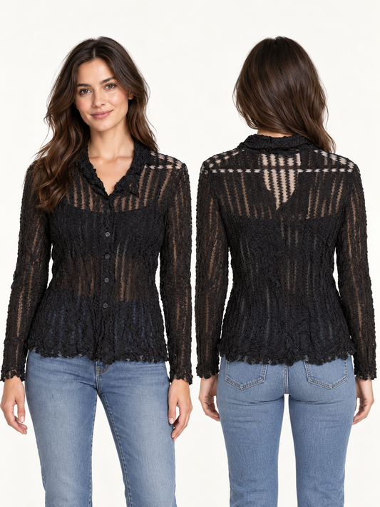 Anne Mardell Black Button-Front Top (Size 14)