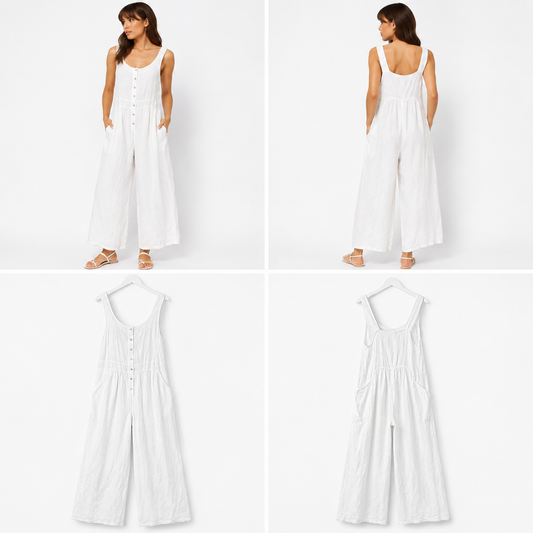 Italia Provence White 100% Linen Dress (Size M)