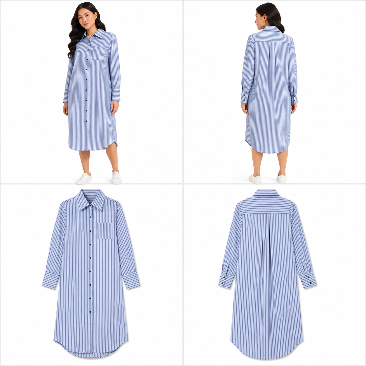 Blue Striped Long Shirt Dress