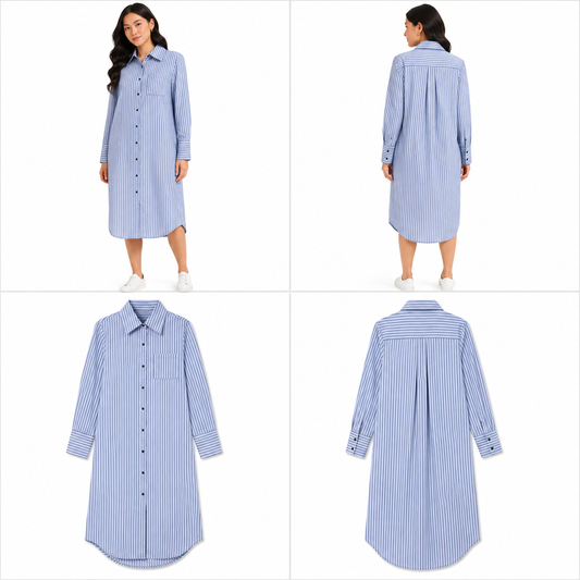 Blue Striped Long Shirt Dress