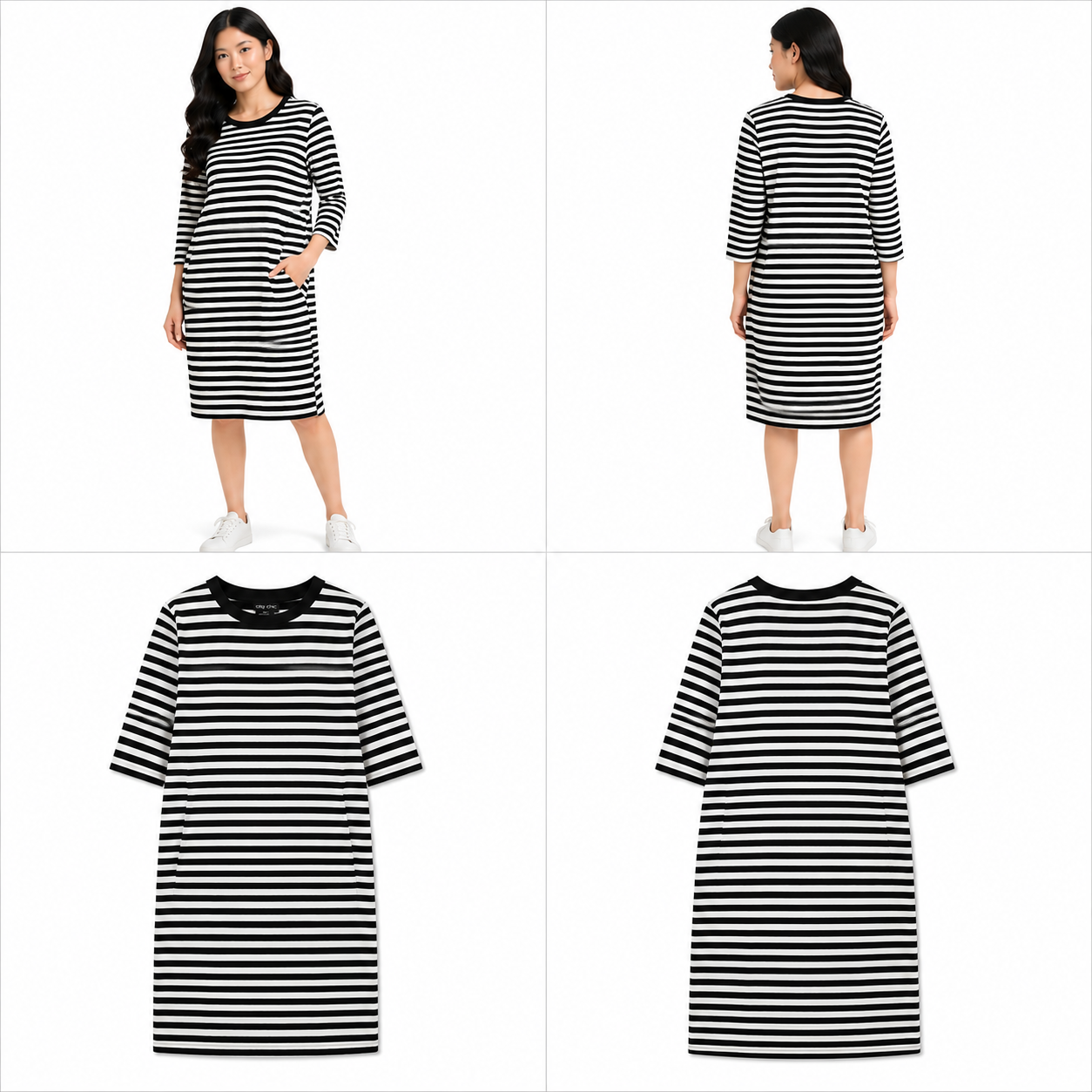 City Chic Navy & White Stripe Sweatshirt Dress (Size 14)