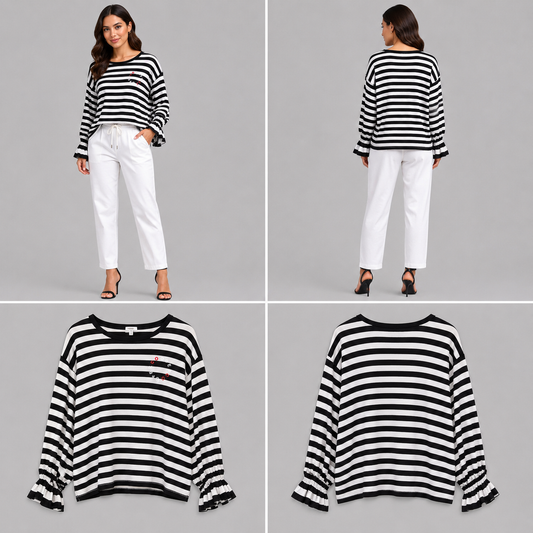 Cooper Black & White Stripe Top (Size L)