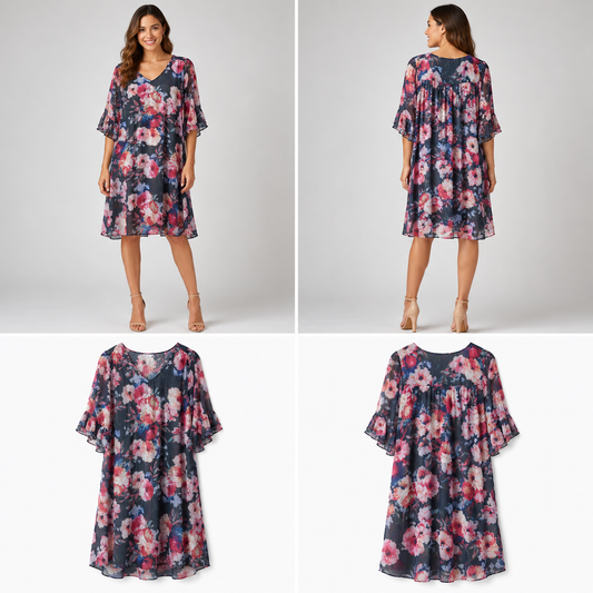 Blue Illusion Floral Dress (Size 2XL)