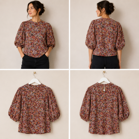 Mink Pink Floral Puff Sleeve Top (Size SM)