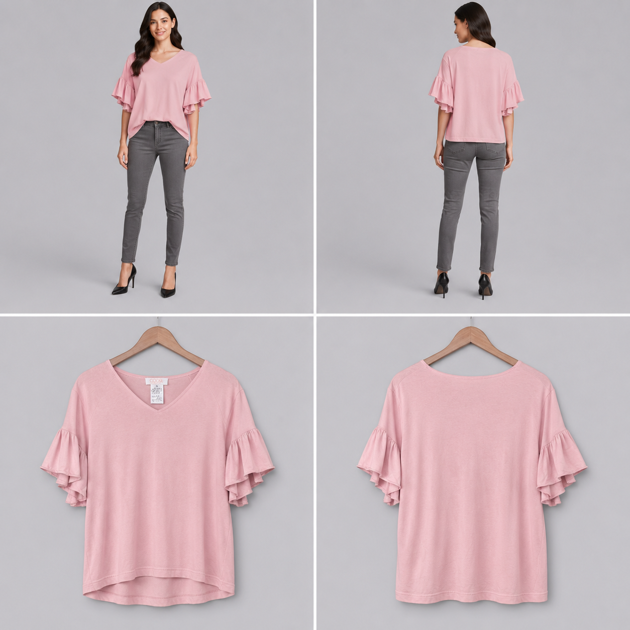 Coop Ice Tea Peach Ruffle Sleeve Tee Shirt (Size M)