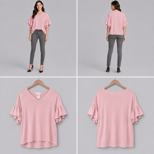 Coop Ice Tea Peach Ruffle Sleeve Tee Shirt (Size M)