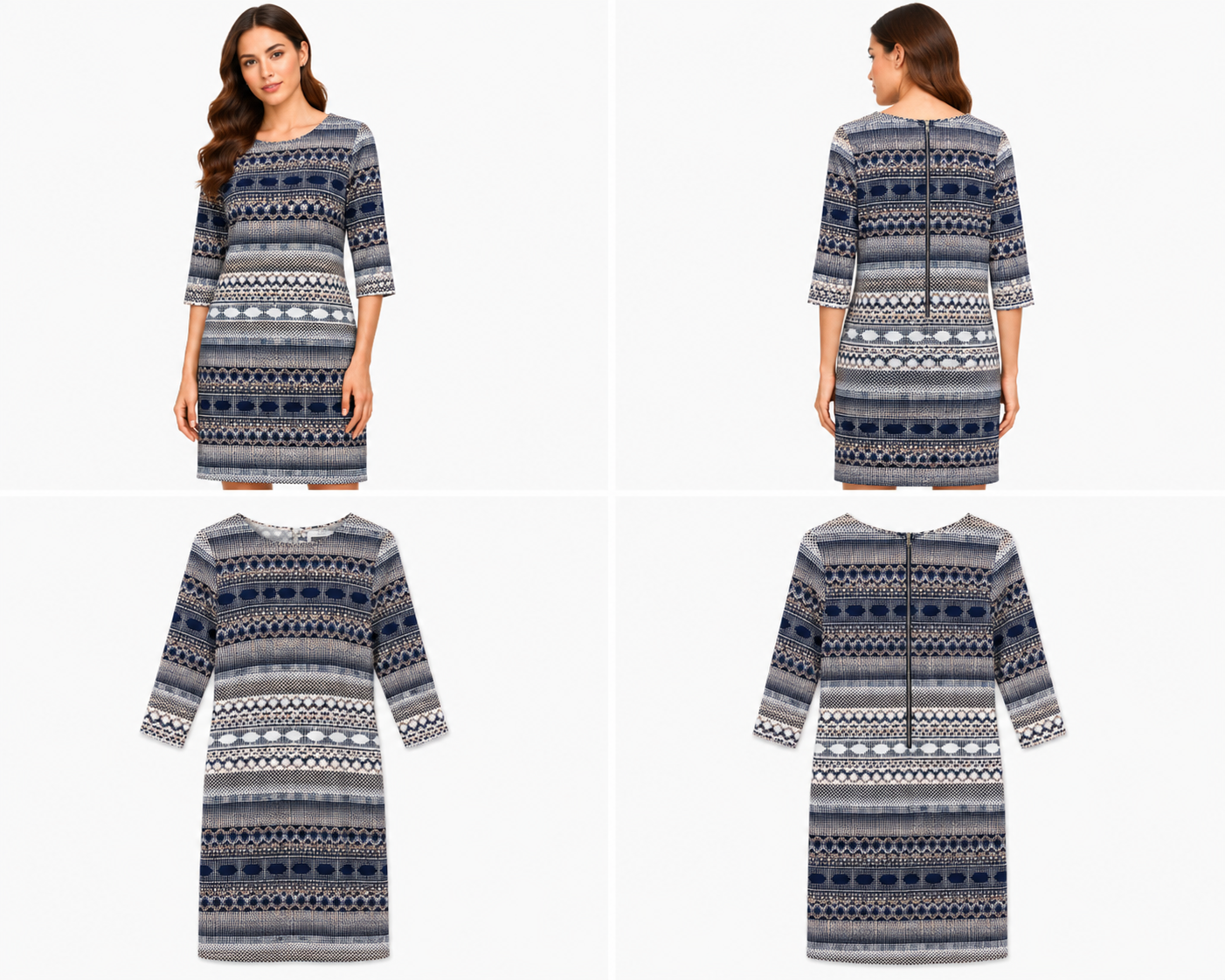 Navy Geometric Stripe Shift Dress (Size 8)