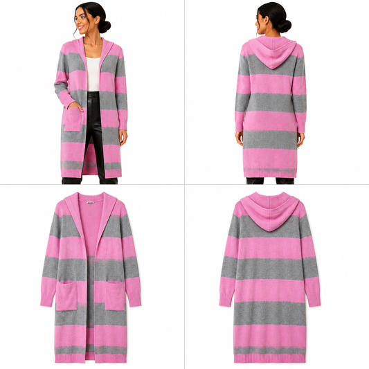 Homely Striped Hooded Cardigan (Size M)